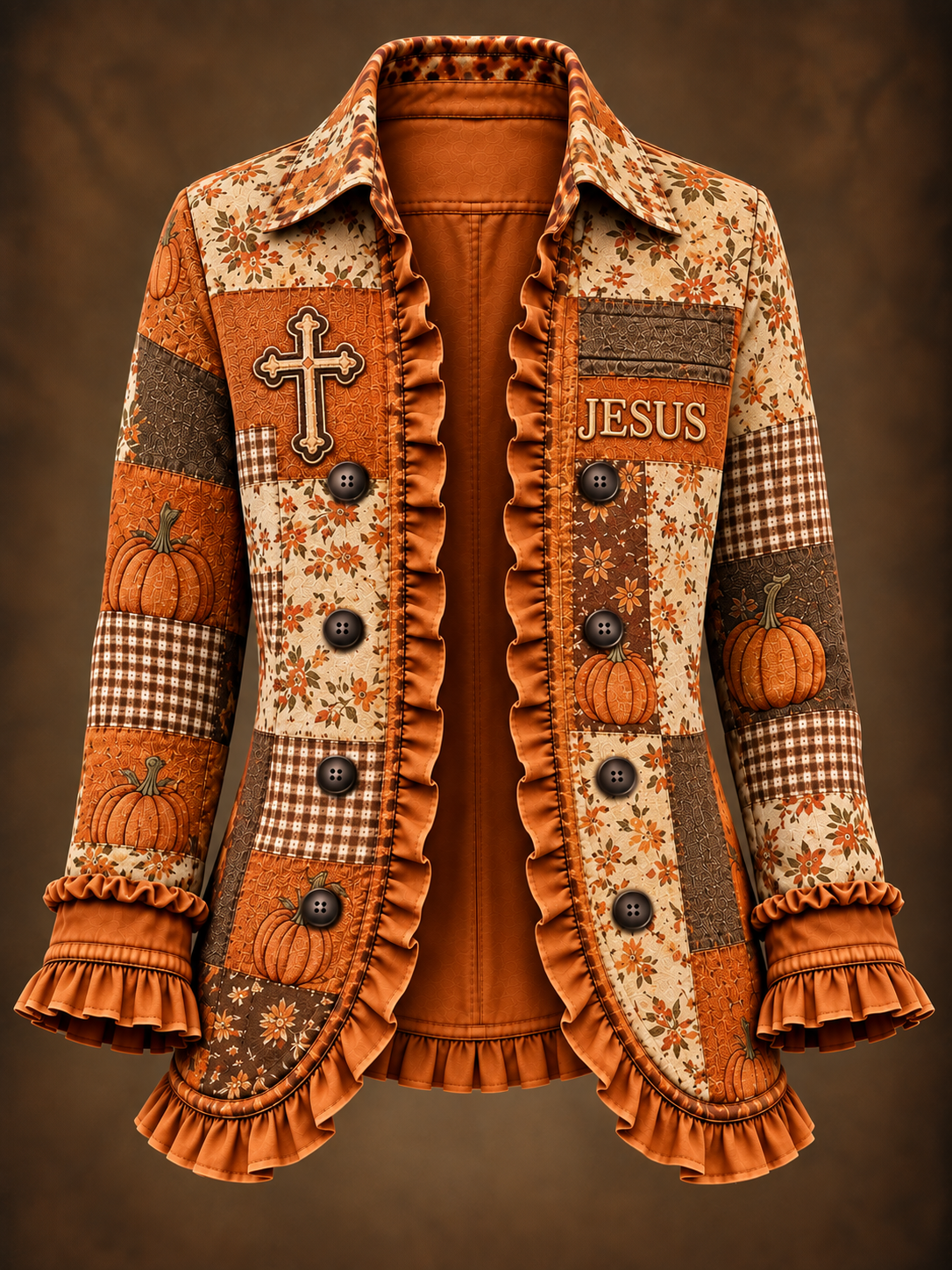 Women's Faith Art Print Casual Ruffled Shirt Jacket
